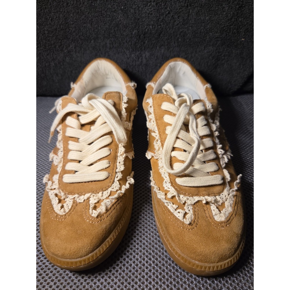 Dolce Vita Notice Lace Sneakers Womens 5 Brown Suede Crochet Trim Gum Sole
